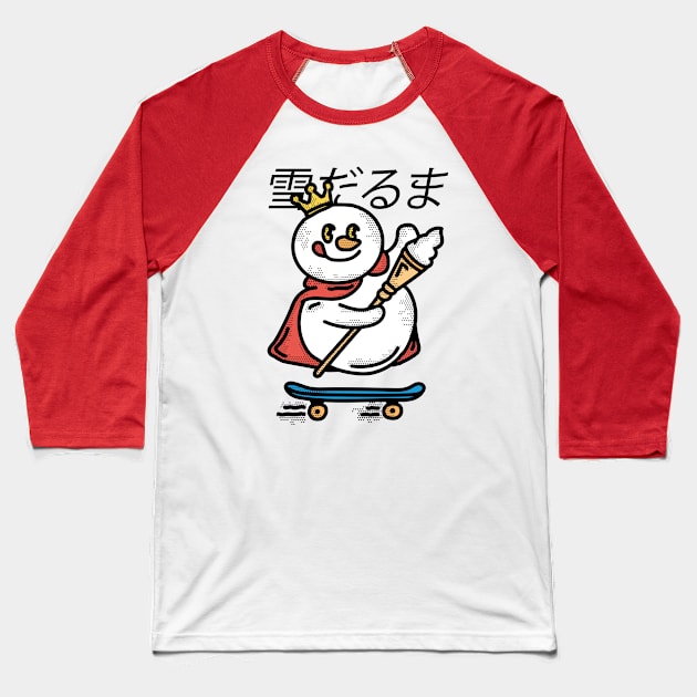 Snowman Skateboard Baseball T-Shirt by kalemstudio